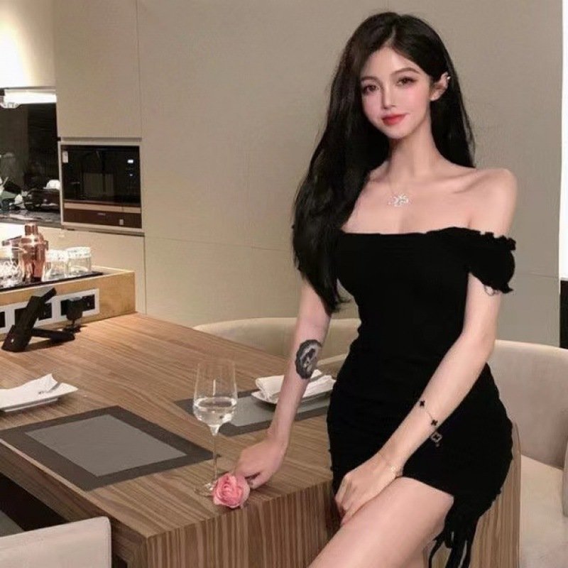 Party Banquet Summer High Quality Bubble Sleeve High Waist Short Dress for women's Sexy One Line Neck Off Shoulder Elegant Dress