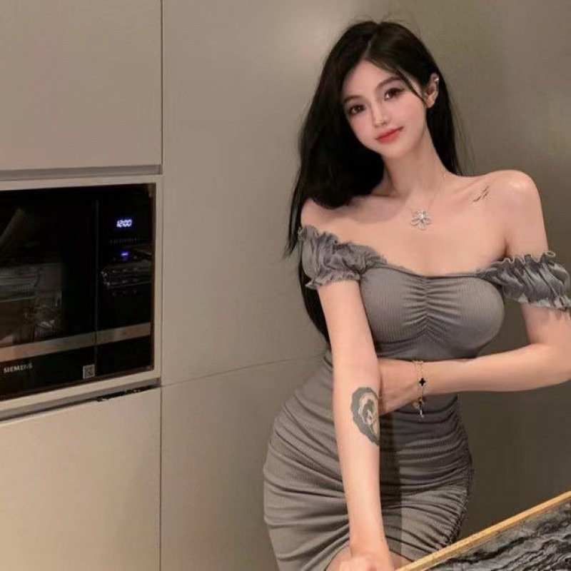 Party Banquet Summer High Quality Bubble Sleeve High Waist Short Dress for women's Sexy One Line Neck Off Shoulder Elegant Dress