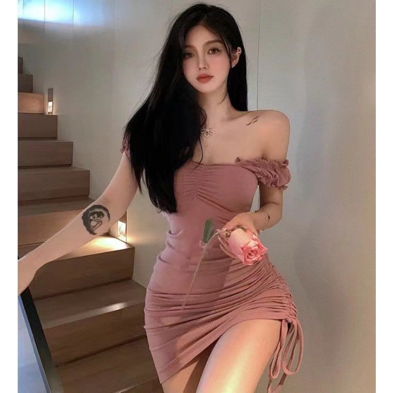 Party Banquet Summer High Quality Bubble Sleeve High Waist Short Dress for women's Sexy One Line Neck Off Shoulder Elegant Dress