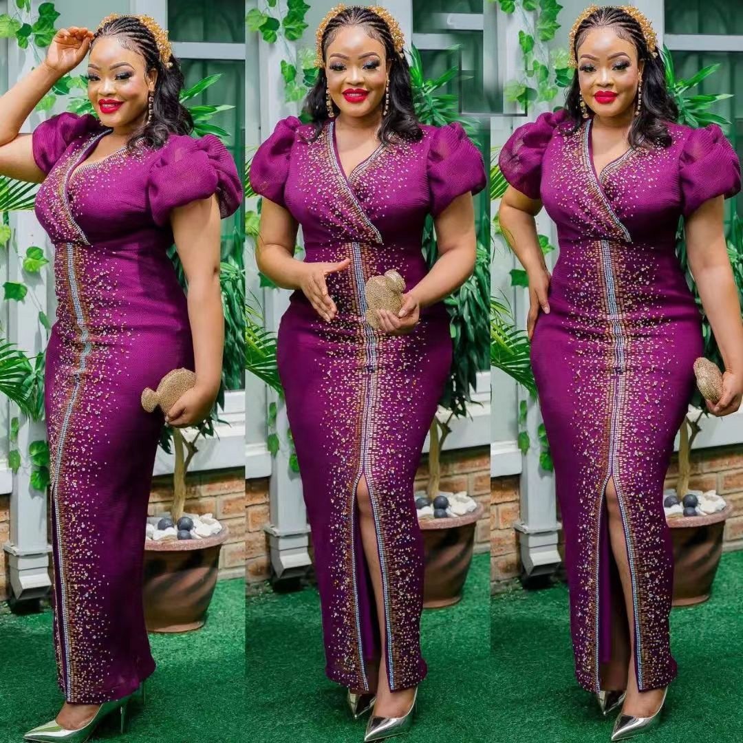 Good Selling african party dress Luxury rhinestone fashion women clothing african style casual dress mesh gauze ankara dress