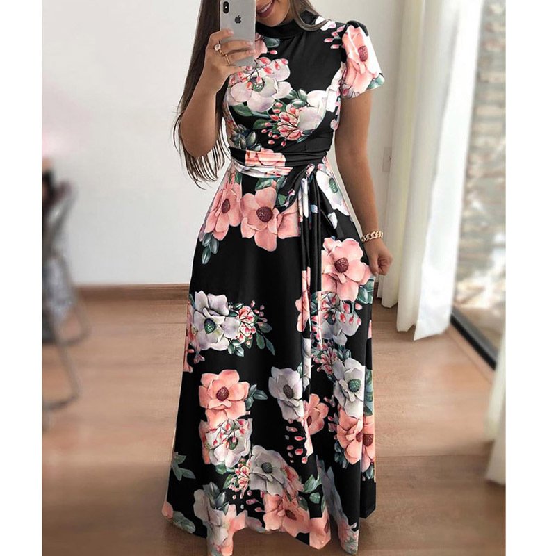 New Women Clothes Wholesale Fashion Apparel Floral Casual Dresses short Sleeve Slim