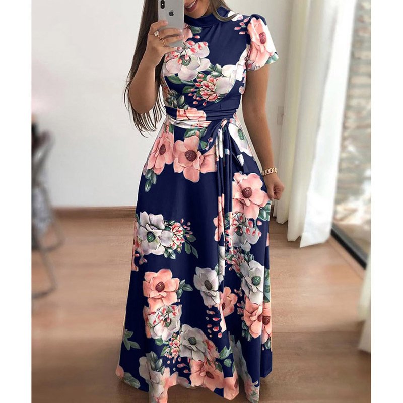 New Women Clothes Wholesale Fashion Apparel Floral Casual Dresses short Sleeve Slim