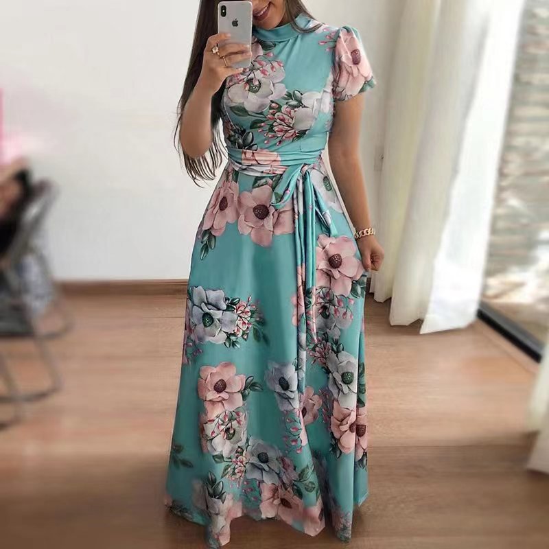 New Women Clothes Wholesale Fashion Apparel Floral Casual Dresses short Sleeve Slim