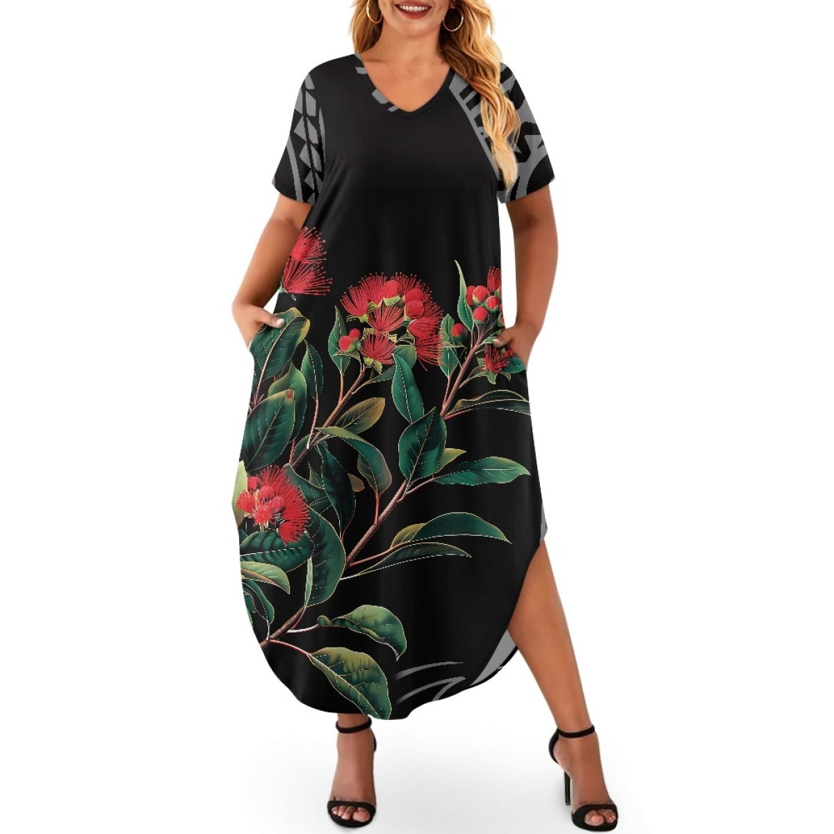 Trending Products Women's Casual Dresses Custom Printing On Demand Ohia Lehua Women's Short Sleeve Plus Size Dress
