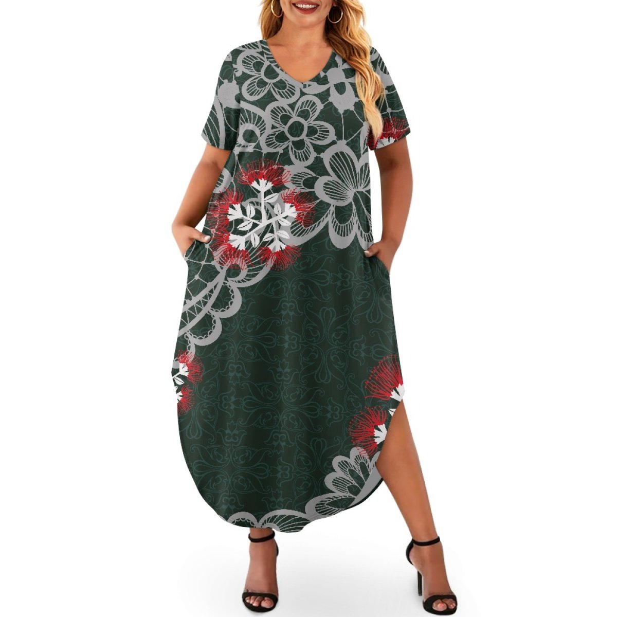 Trending Products Women's Casual Dresses Custom Printing On Demand Ohia Lehua Women's Short Sleeve Plus Size Dress