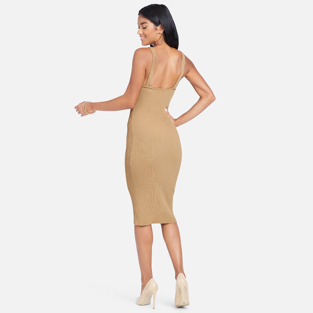 V Neck Sleeveless Bodycon Midi Sweater Dress Summer Autumn 2023 New Arrivals Womens Casual Dresses