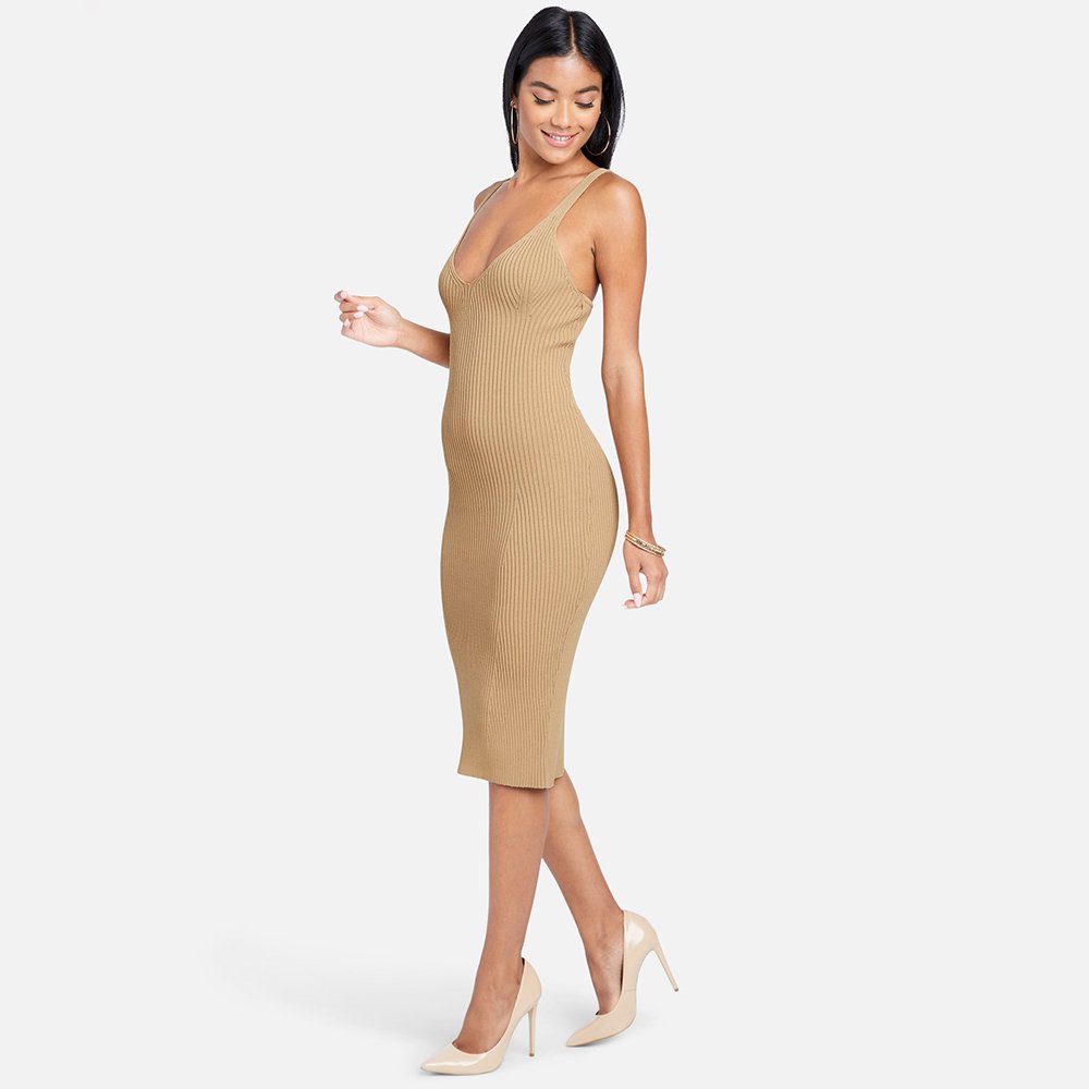V Neck Sleeveless Bodycon Midi Sweater Dress Summer Autumn 2023 New Arrivals Womens Casual Dresses