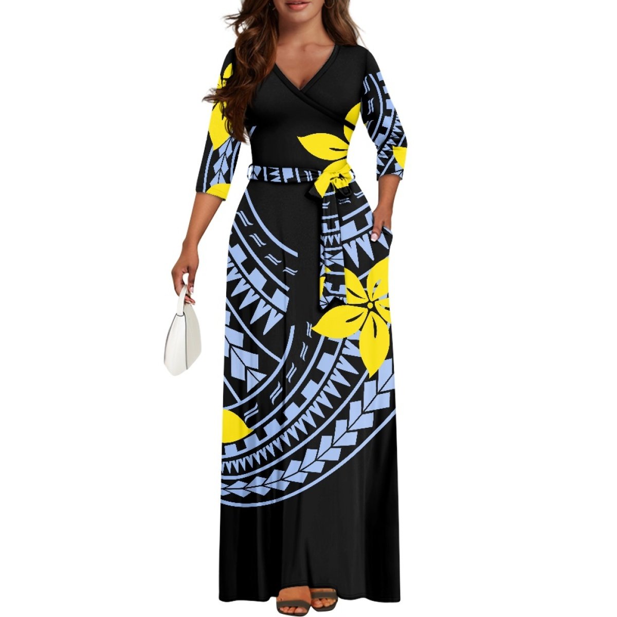 Customized Summer Refreshment Pasifika Fashion Elegant Ladies V Neck Long Dress Print On Demand Polynesian Beauty Casual Dress