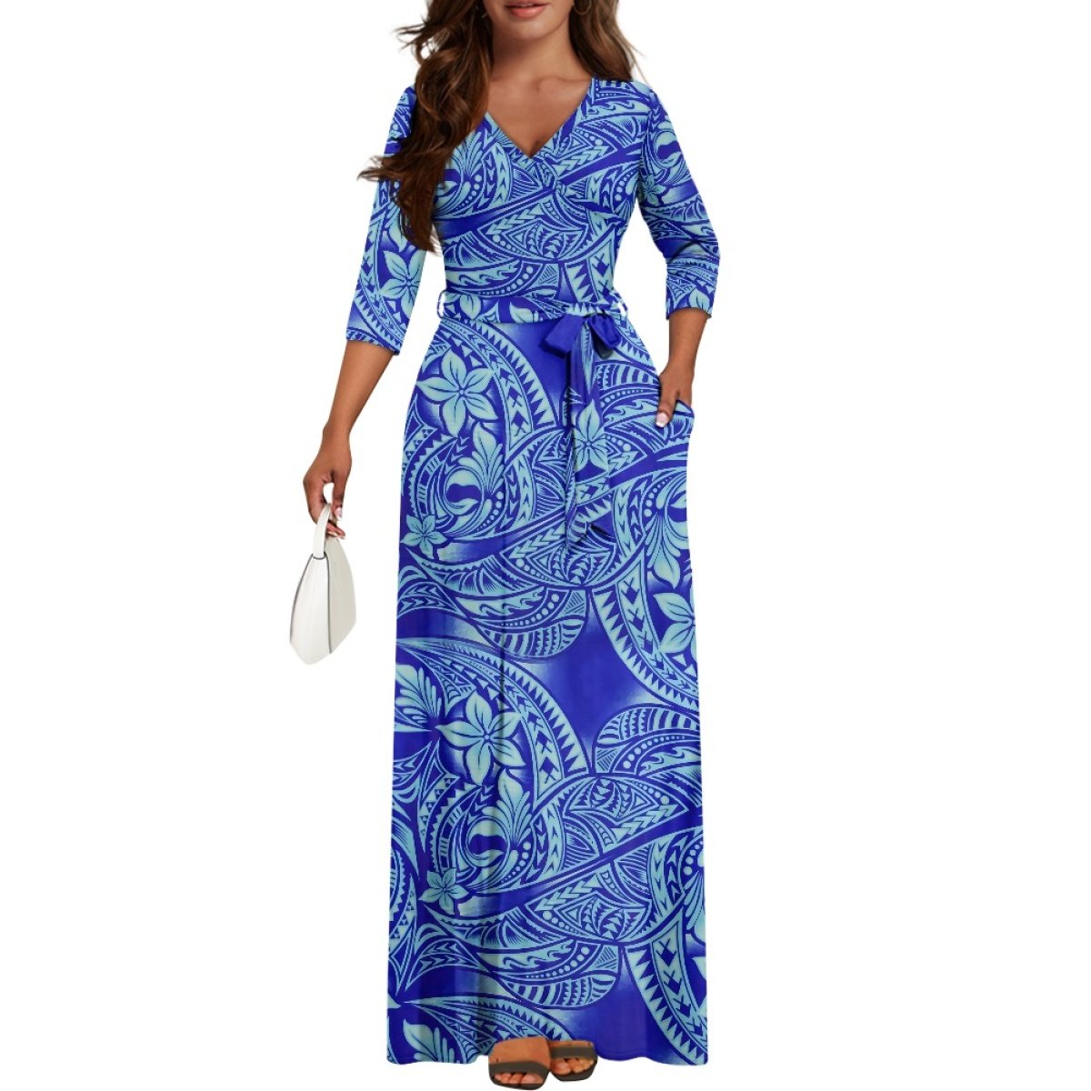 Customized Summer Refreshment Pasifika Fashion Elegant Ladies V Neck Long Dress Print On Demand Polynesian Beauty Casual Dress