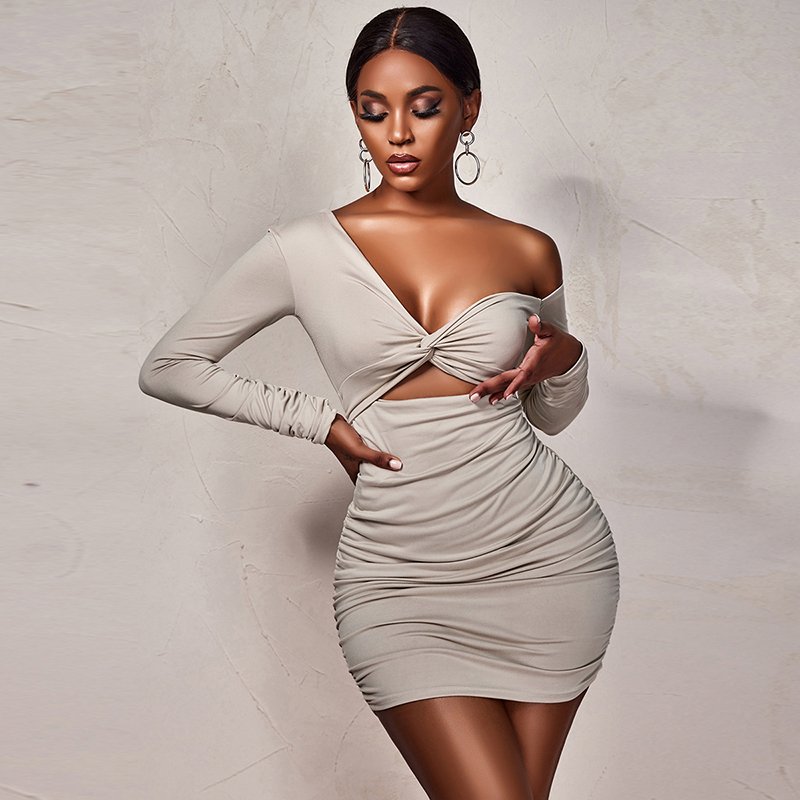 New Short Women Dress Vestido Feminino New Arrivals Sexy Sbody Con Single Shoulder Hollow Out Long Sleeve Casual Dresses Mini