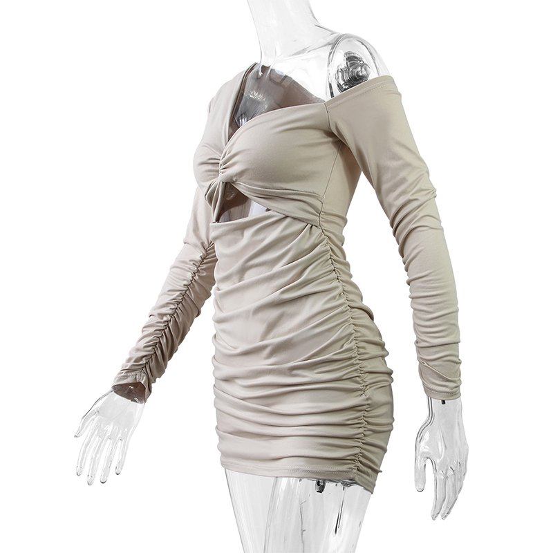 New Short Women Dress Vestido Feminino New Arrivals Sexy Sbody Con Single Shoulder Hollow Out Long Sleeve Casual Dresses Mini