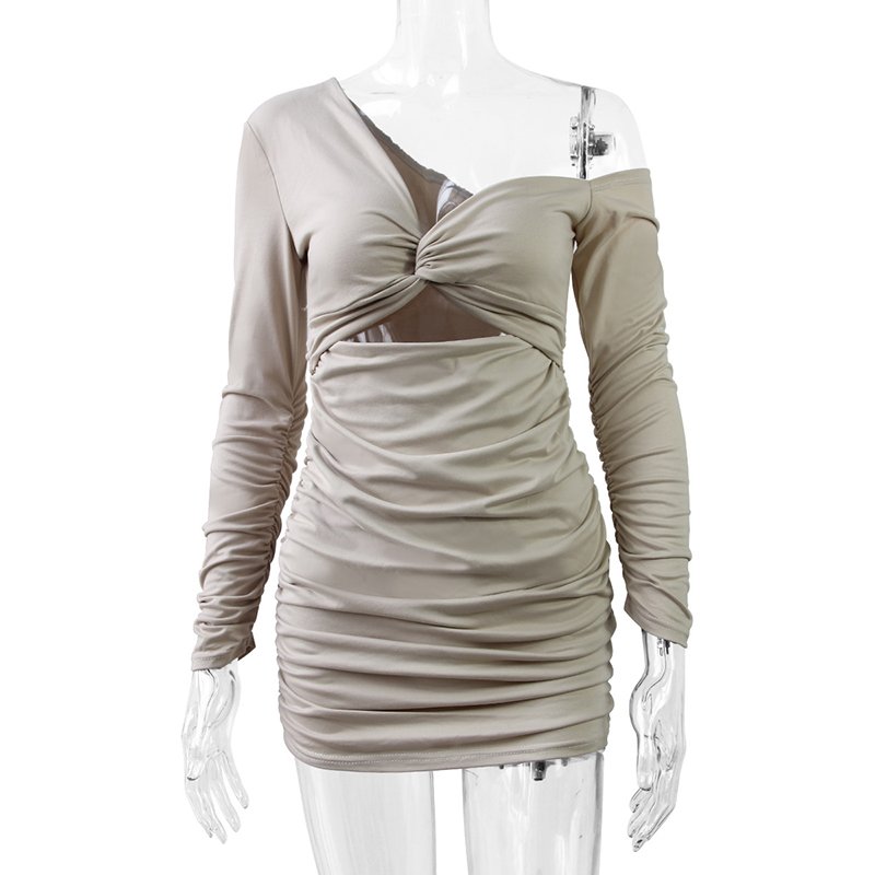 New Short Women Dress Vestido Feminino New Arrivals Sexy Sbody Con Single Shoulder Hollow Out Long Sleeve Casual Dresses Mini