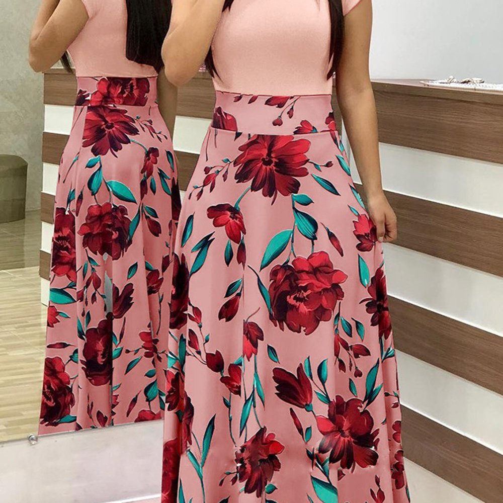 2023 Hot Summer Casual Dress for Women Elegant Party Floral Maxi Dress Bodycon Silhouette Natural Floral Print Dot Patchwork