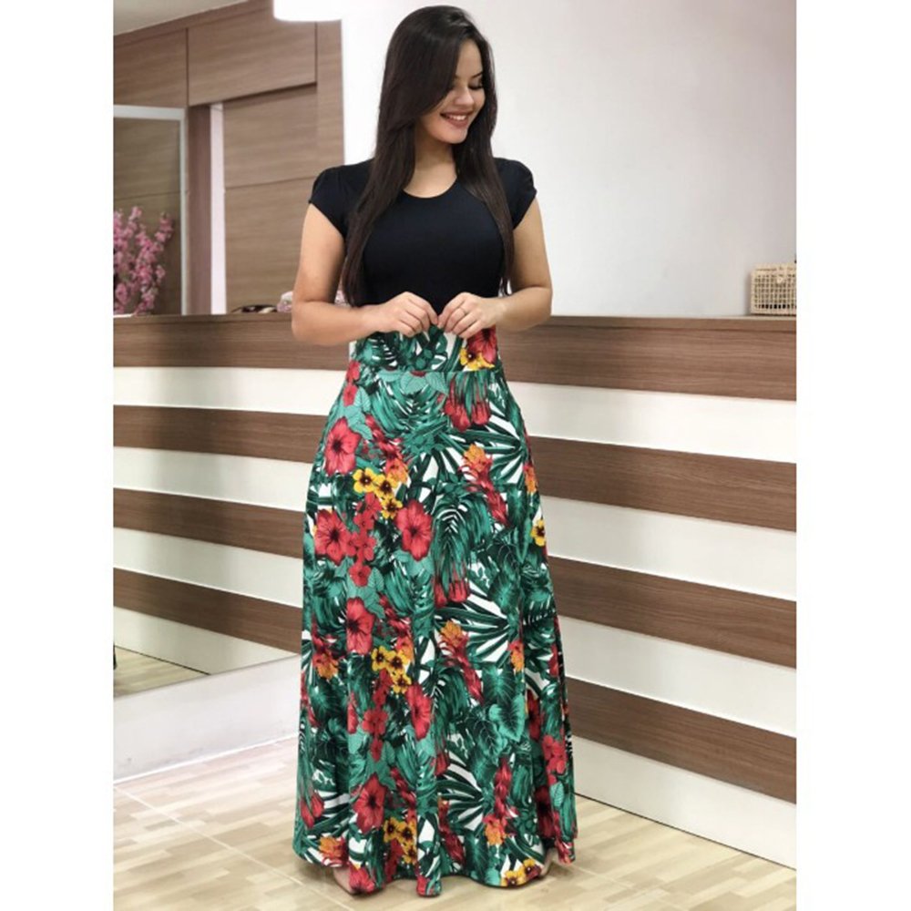 2023 Hot Summer Casual Dress for Women Elegant Party Floral Maxi Dress Bodycon Silhouette Natural Floral Print Dot Patchwork