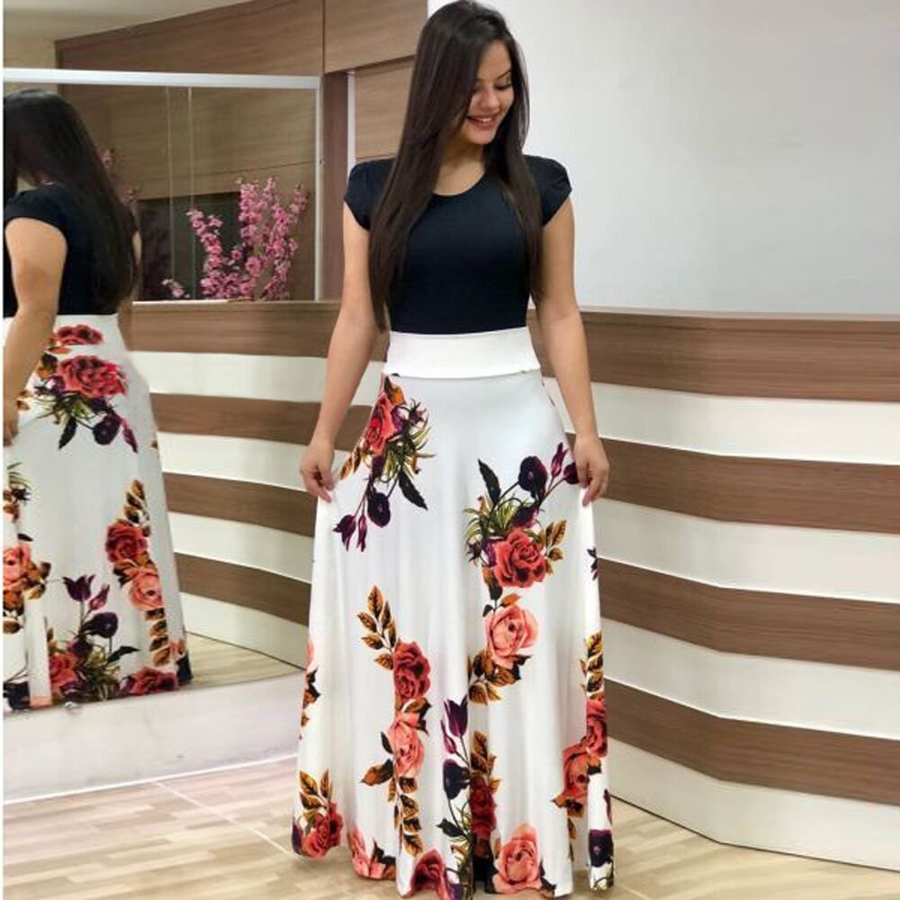 2023 Hot Summer Casual Dress for Women Elegant Party Floral Maxi Dress Bodycon Silhouette Natural Floral Print Dot Patchwork