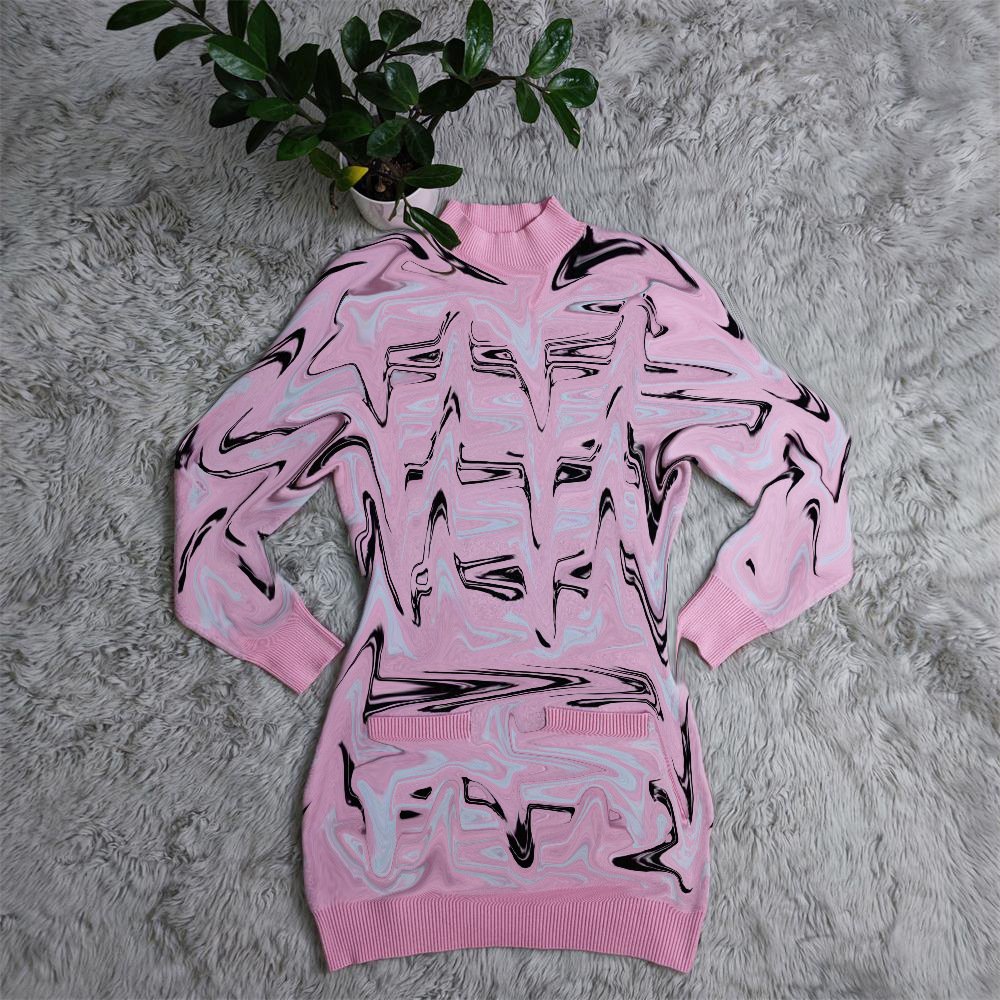Wholesale designer clothing long sleeves knitted dress fashion black winter brand sweater dresses women