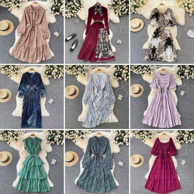 Digital Print Ladies Long Chiffon Dresses Elegant Vacation Women Dresses Floral Print Casual Dresses Stock
