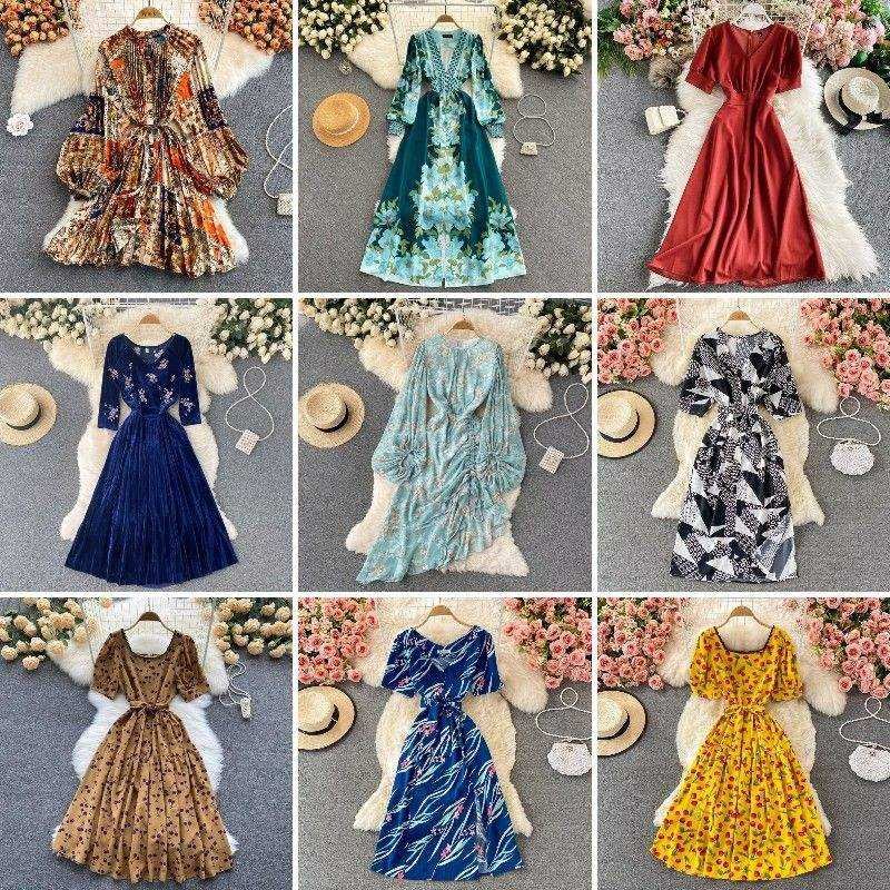 Digital Print Ladies Long Chiffon Dresses Elegant Vacation Women Dresses Floral Print Casual Dresses Stock
