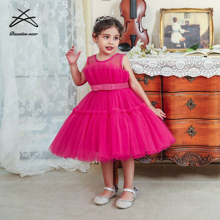 Luxury Children Little Girls Knee-Length Ruffle Flower Girl Wedding Mesh Princess Dress Party Baby Kids Dresses For Girls