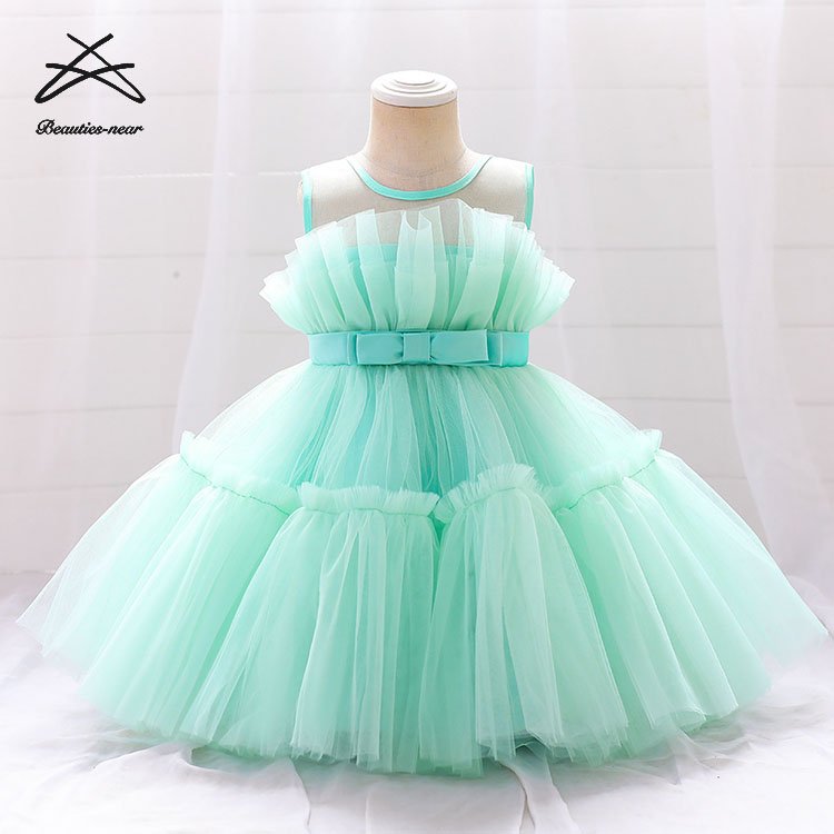 Luxury Children Little Girls Knee-Length Ruffle Flower Girl Wedding Mesh Princess Dress Party Baby Kids Dresses For Girls