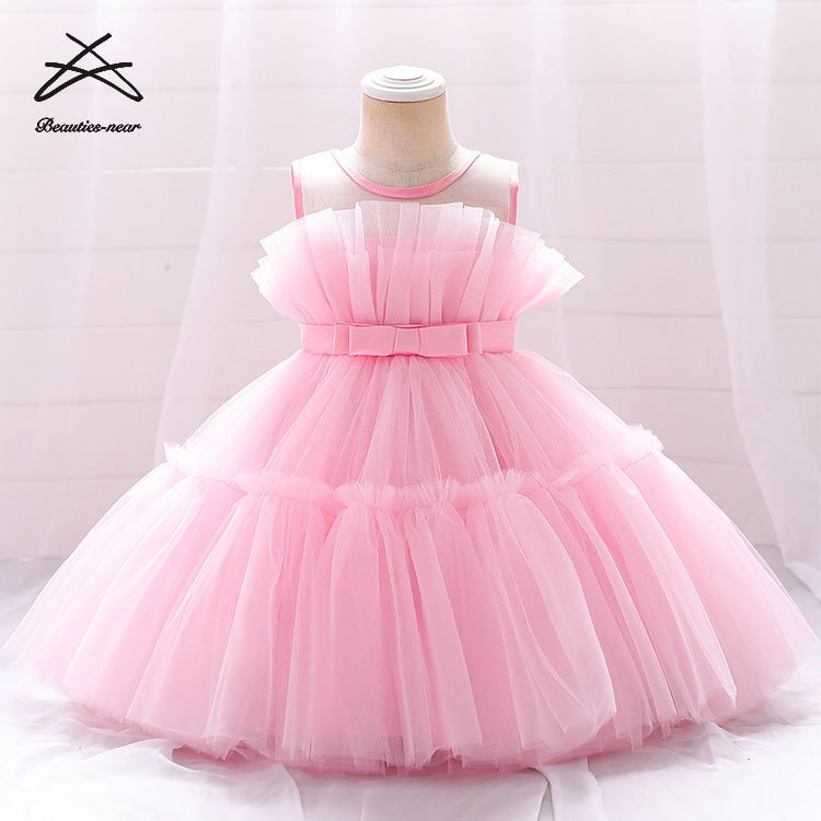 Luxury Children Little Girls Knee-Length Ruffle Flower Girl Wedding Mesh Princess Dress Party Baby Kids Dresses For Girls