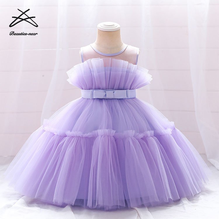 Luxury Children Little Girls Knee-Length Ruffle Flower Girl Wedding Mesh Princess Dress Party Baby Kids Dresses For Girls