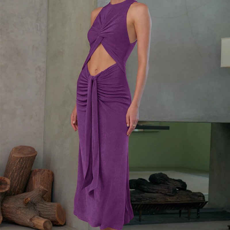 OEM Women's Summer Knitted Cut Out Sexy Midriff-Baring Dress Round Tank Bodycon Side slit Midi Dress