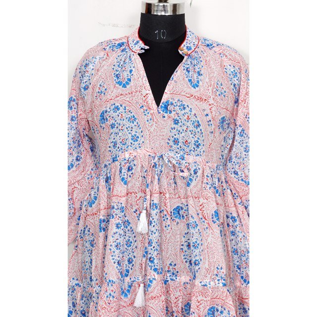 Indian Wedding Cotton Dress Hand Block Printed Dress Long Cotton Top For Women Hand Block Printed Dress Gift for Her