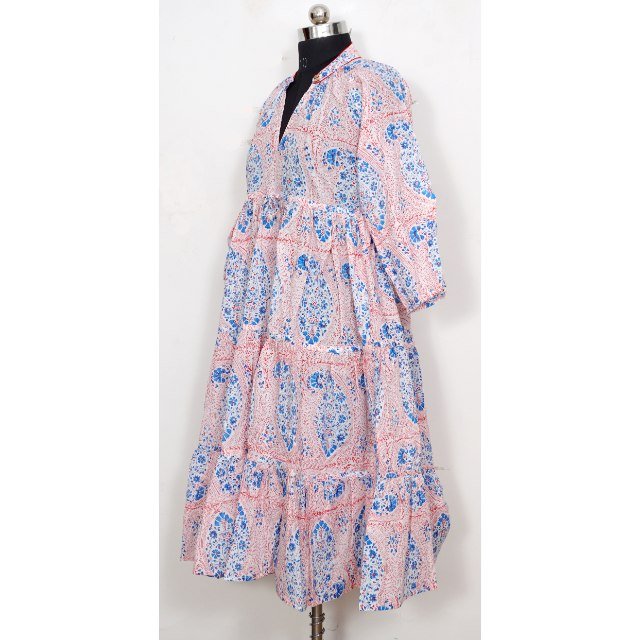 Indian Wedding Cotton Dress Hand Block Printed Dress Long Cotton Top For Women Hand Block Printed Dress Gift for Her
