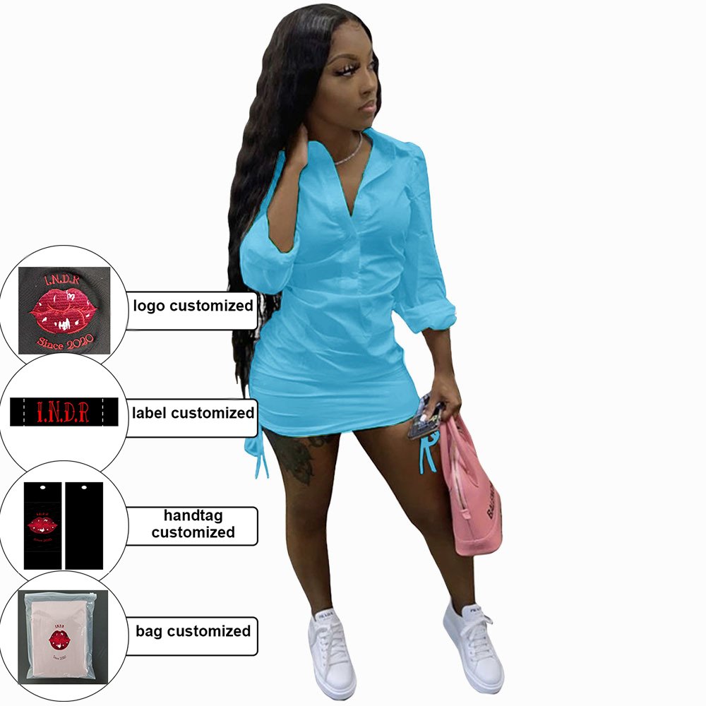 new fashion women clothes elastic v neck gown office business outfit blouse shirred bandage shirt skirt casual dresses fall