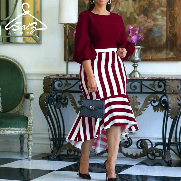 Elegant Women's Clothing Crew Neck Dress Casual Dress Plus Size Women's Plus Stripe Print Short Dress