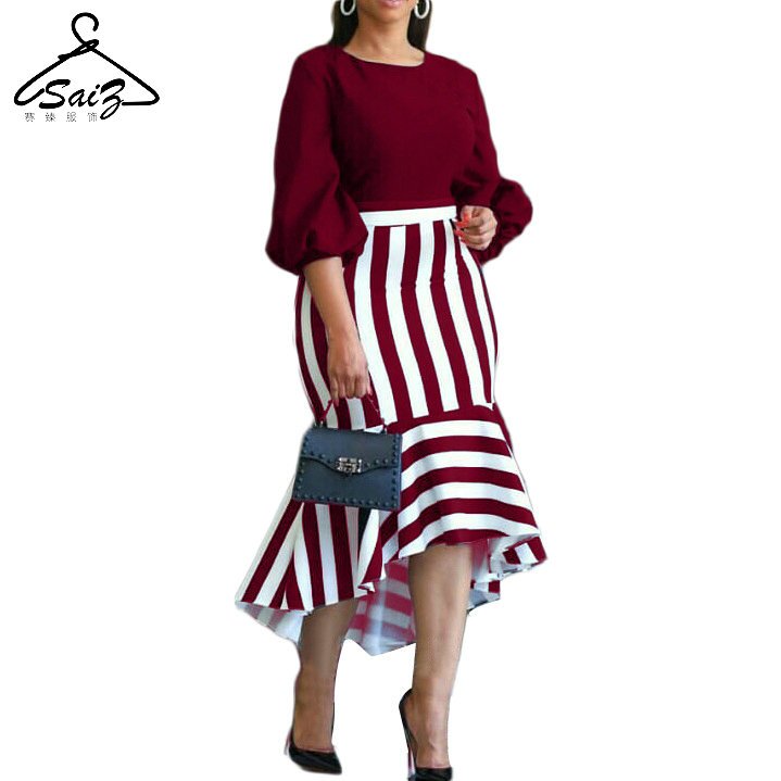 Elegant Women's Clothing Crew Neck Dress Casual Dress Plus Size Women's Plus Stripe Print Short Dress