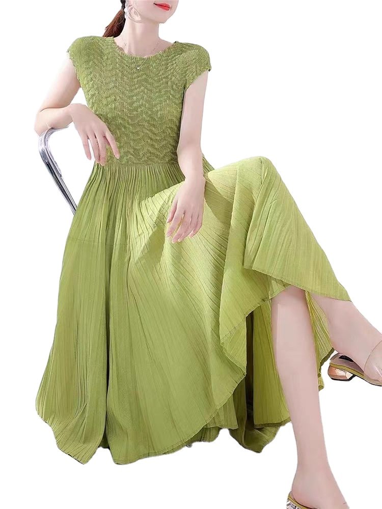 Pleated Miyake Long Skirt Temperament Long Skirt Fashion Women's Wear with Casual Dress 1 Piece Clothing Woman Natural Woven