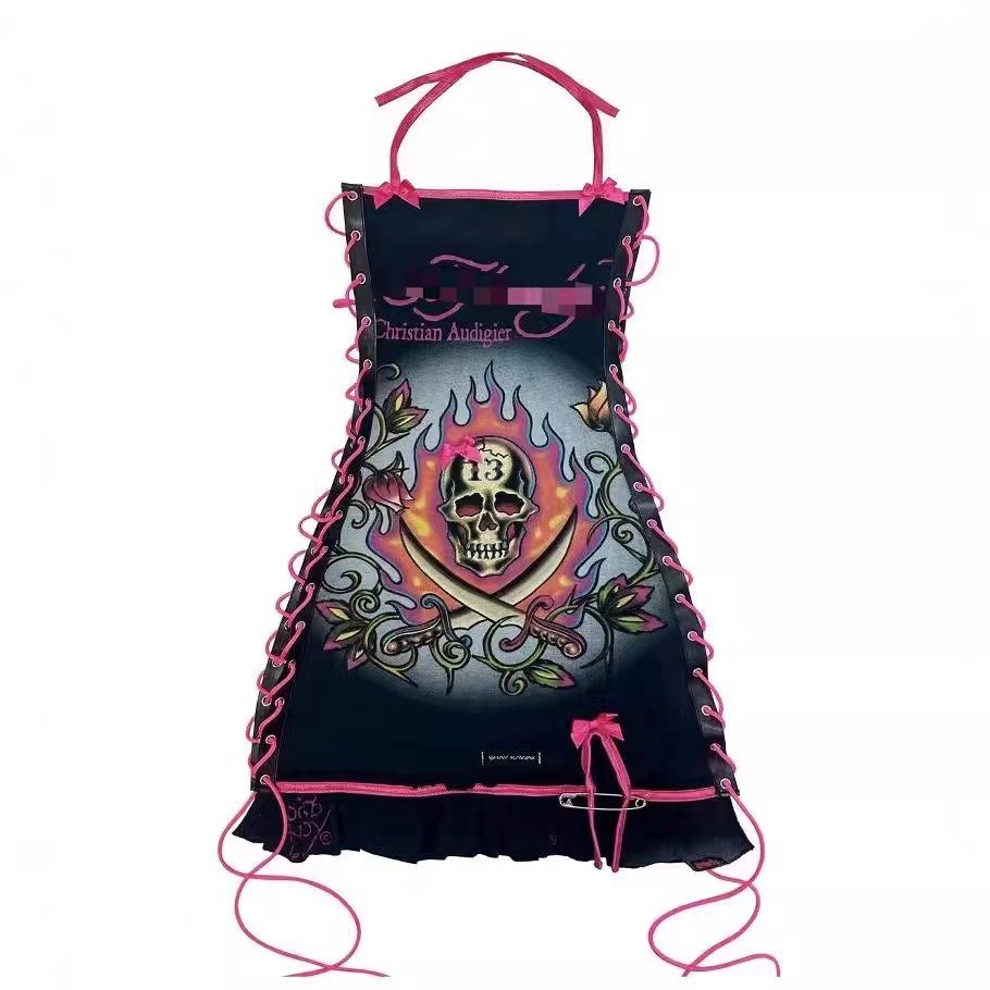Peeqi FC1288 autumn new vintage halter dress for women print drawstring strapless sleeveless graphic dress plus size mini dress