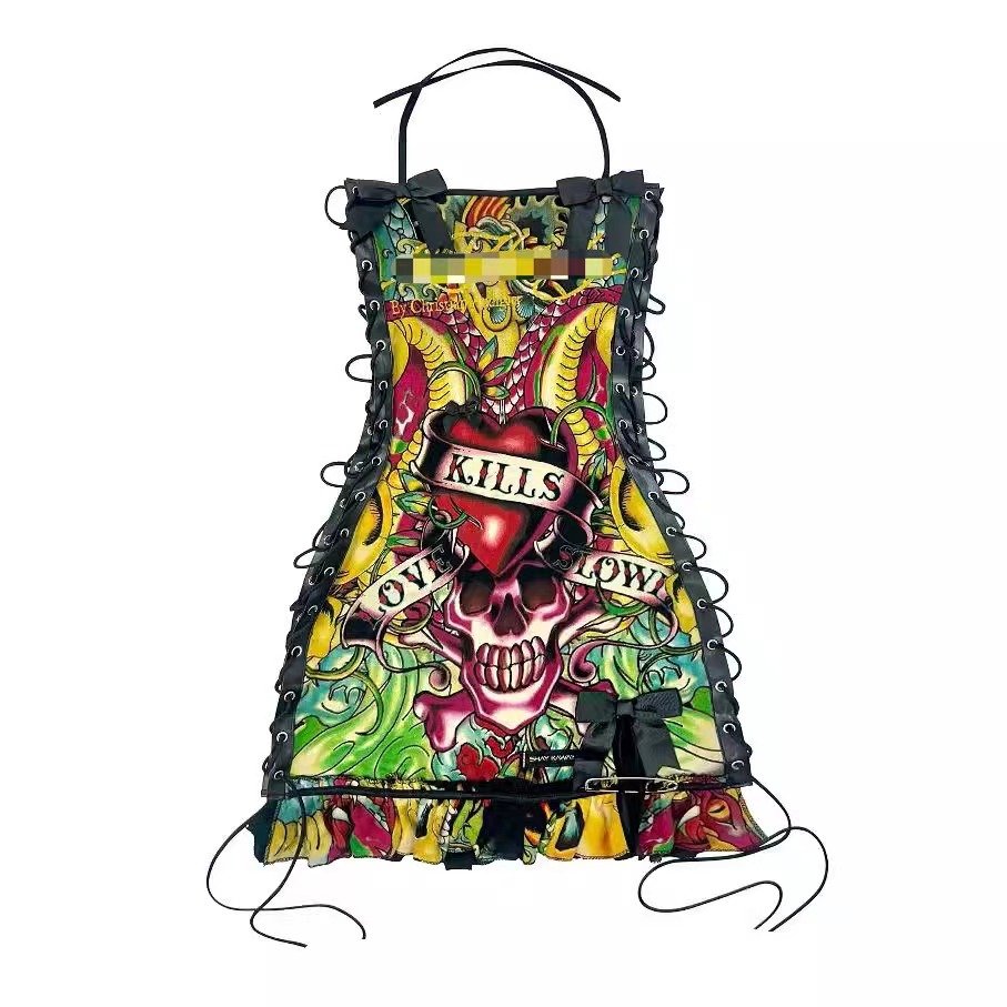Peeqi FC1288 autumn new vintage halter dress for women print drawstring strapless sleeveless graphic dress plus size mini dress