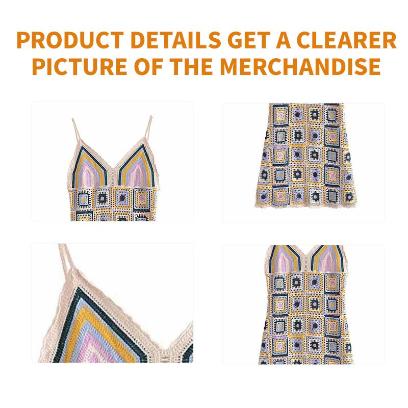 Wholesales Sleeveless Skirt Patchwork Summer Colorful Sexy Women Clothing Hand Knitted Crochet Dress Women