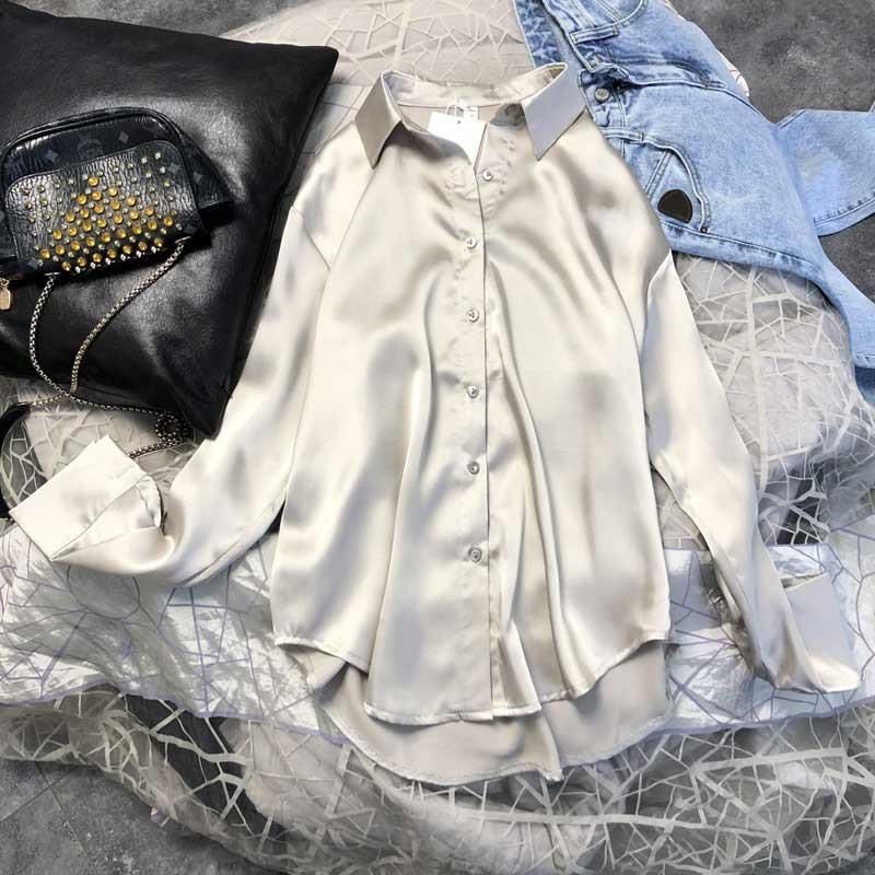 Spring 2021 Womens Clothing Silk Shirt Vintage Blouse Women Sheer Top Women Dress Shirt Plus Size