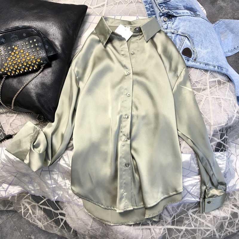 Spring 2021 Womens Clothing Silk Shirt Vintage Blouse Women Sheer Top Women Dress Shirt Plus Size