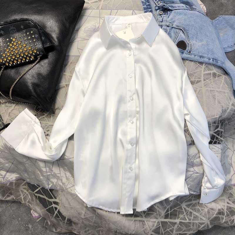 Spring 2021 Womens Clothing Silk Shirt Vintage Blouse Women Sheer Top Women Dress Shirt Plus Size