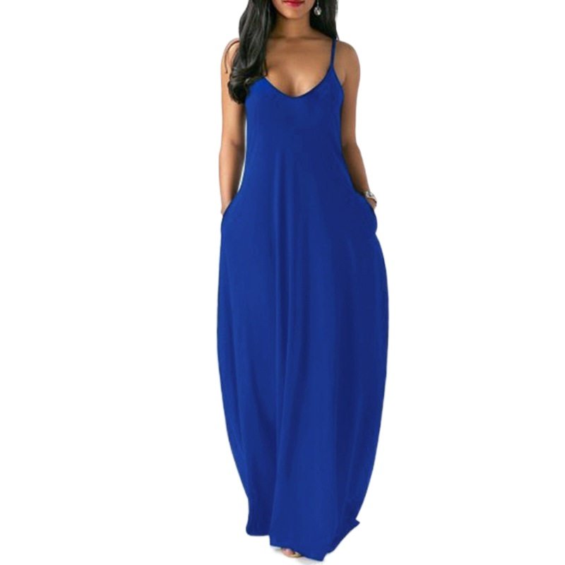 Plus Size 5XL Woman Dress Summer Casual Maxi Dress Solid V Neck Homewear Adjustable Spaghetti Strap Top Casual Dress