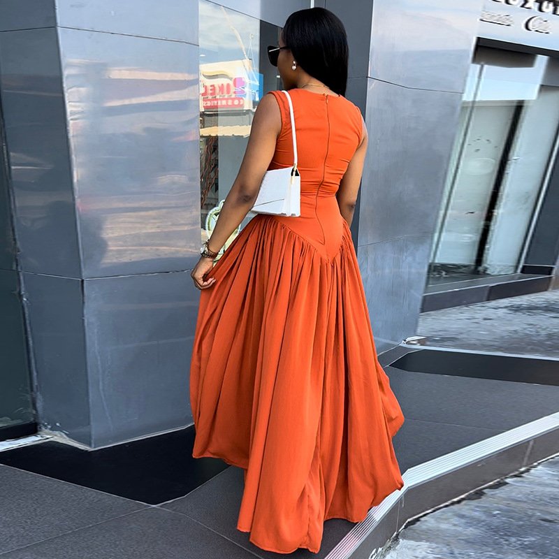 New women's clothing ladies swing skirt dress sweet cute round neck cut out slim long sleeveless casual loose dresses