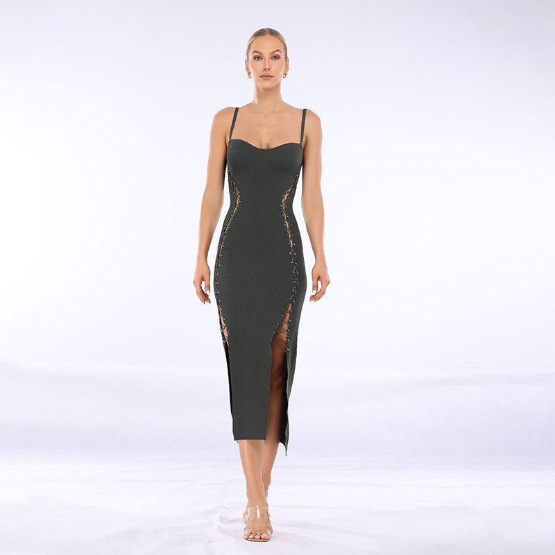 customized summer hot selling casual dress sexy suspender hollow woolen women's dress