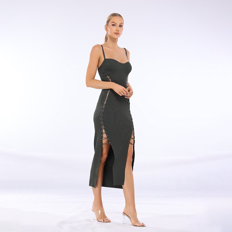 customized summer hot selling casual dress sexy suspender hollow woolen women's dress