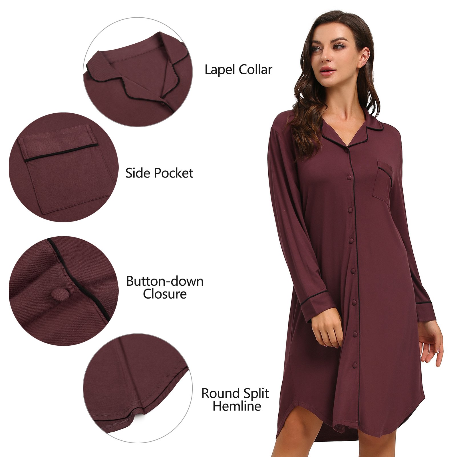 Factory Direct Sale Long Sleeve Nightgown For Women Viscose Bamboo Pajamas Casual Night Dresses Pyjamas