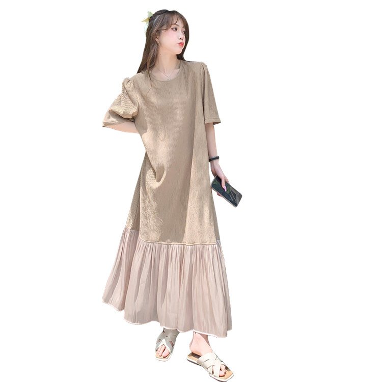 2023 Summer Korean Long Tee Dress Casual Blank Beach Boho Maternity Ankle T Shirts Patchwork Ruffled Maxi Dresses For Womens