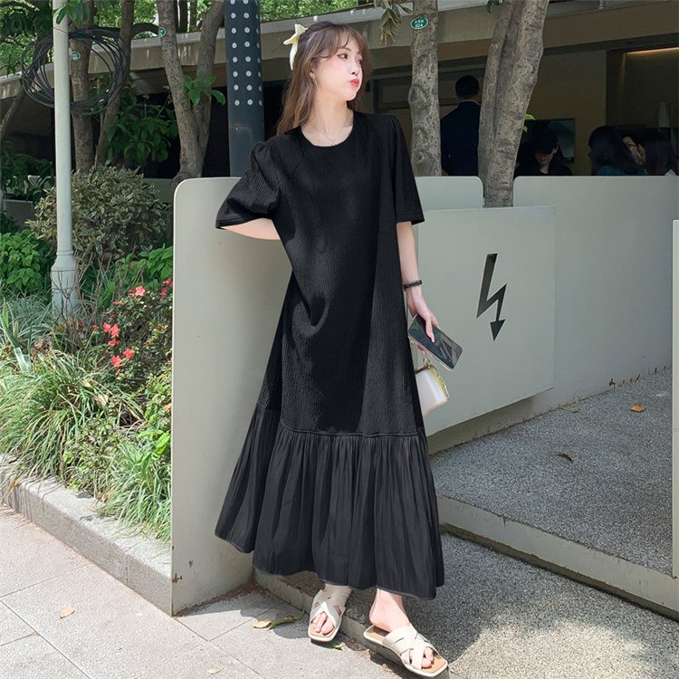 2023 Summer Korean Long Tee Dress Casual Blank Beach Boho Maternity Ankle T Shirts Patchwork Ruffled Maxi Dresses For Womens