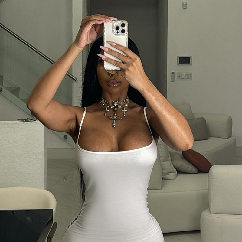 Peeqi K24D43225 new elegant Spring low cut cami sleeveless hollow out dress package hip bodycon sexy maxi dress for women lady