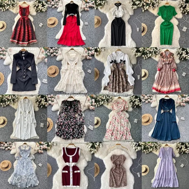 Low price wholesale floral mid length dresses for women's temperament and fashion summer casual V-neck short sleeved dresses