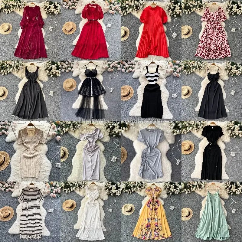Low price wholesale floral mid length dresses for women's temperament and fashion summer casual V-neck short sleeved dresses