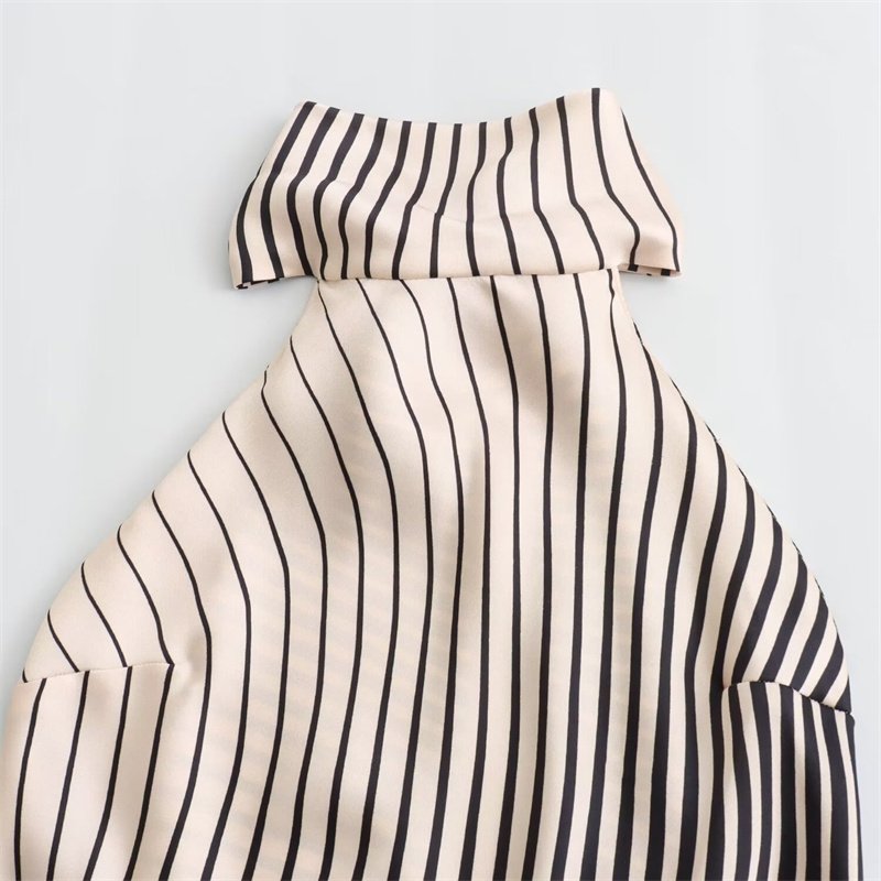 TAOP&ZA Summer New Women's Clothing 2024 Loose Satin Textured Striped Halter Sexy Backless Casual Dress 3142009 8342205